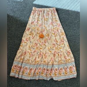 Emery Rose Bohemian Floral Maxi Skirt with Tassel